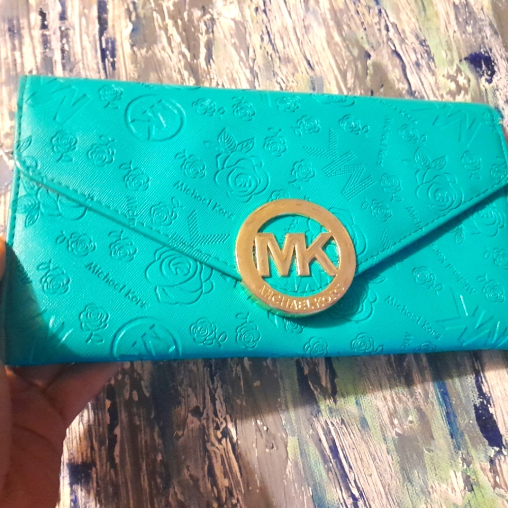 MK teal blue clutch purse not authentic